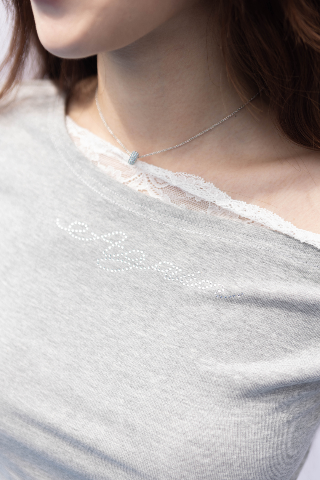 GREY LOGO LACE TOP