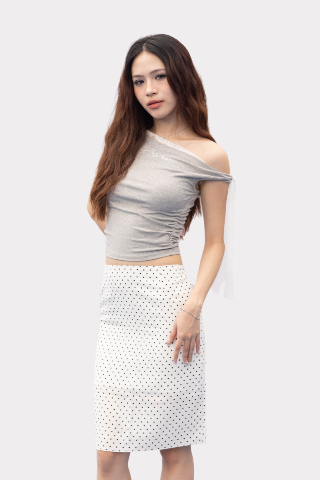 GREY LOGO LACE TOP