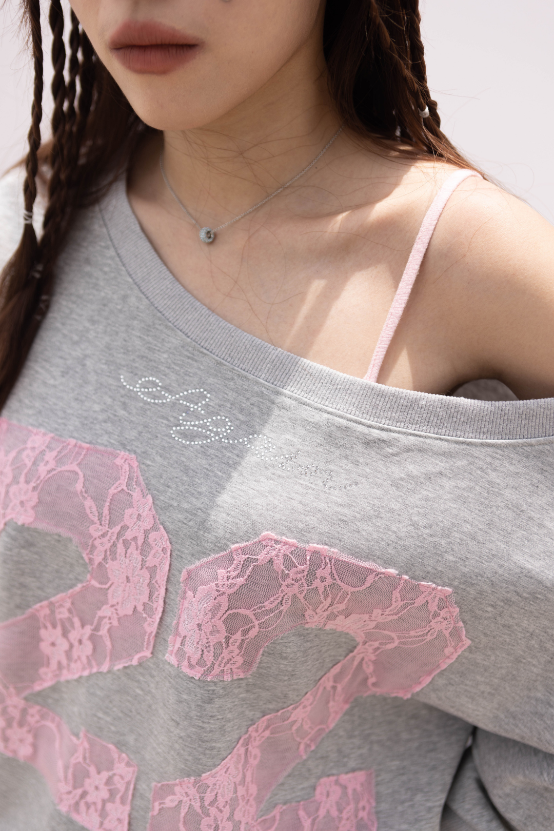 LIGHT GREY LONG SLEEVE WITH LACE