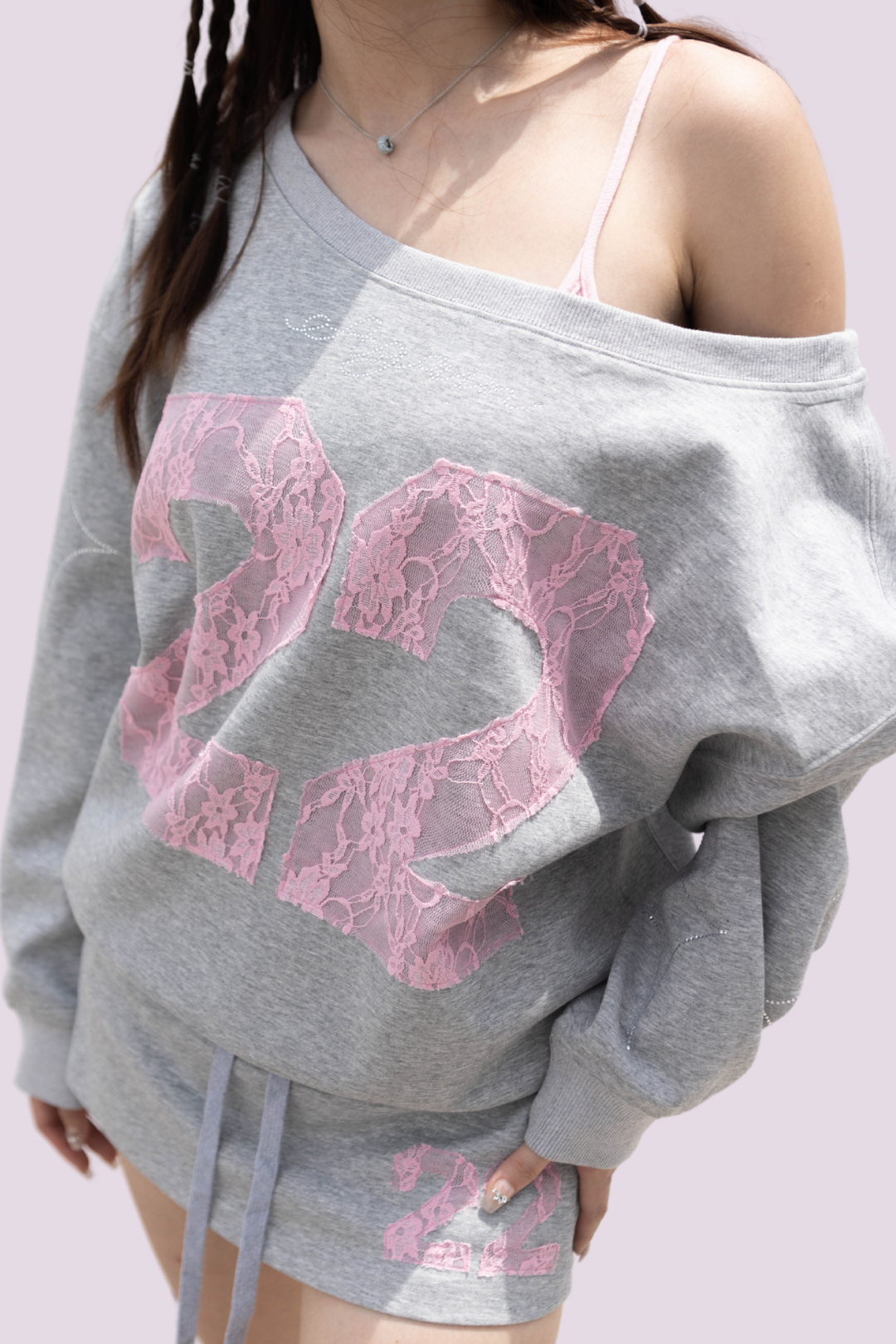 LIGHT GREY LONG SLEEVE WITH LACE