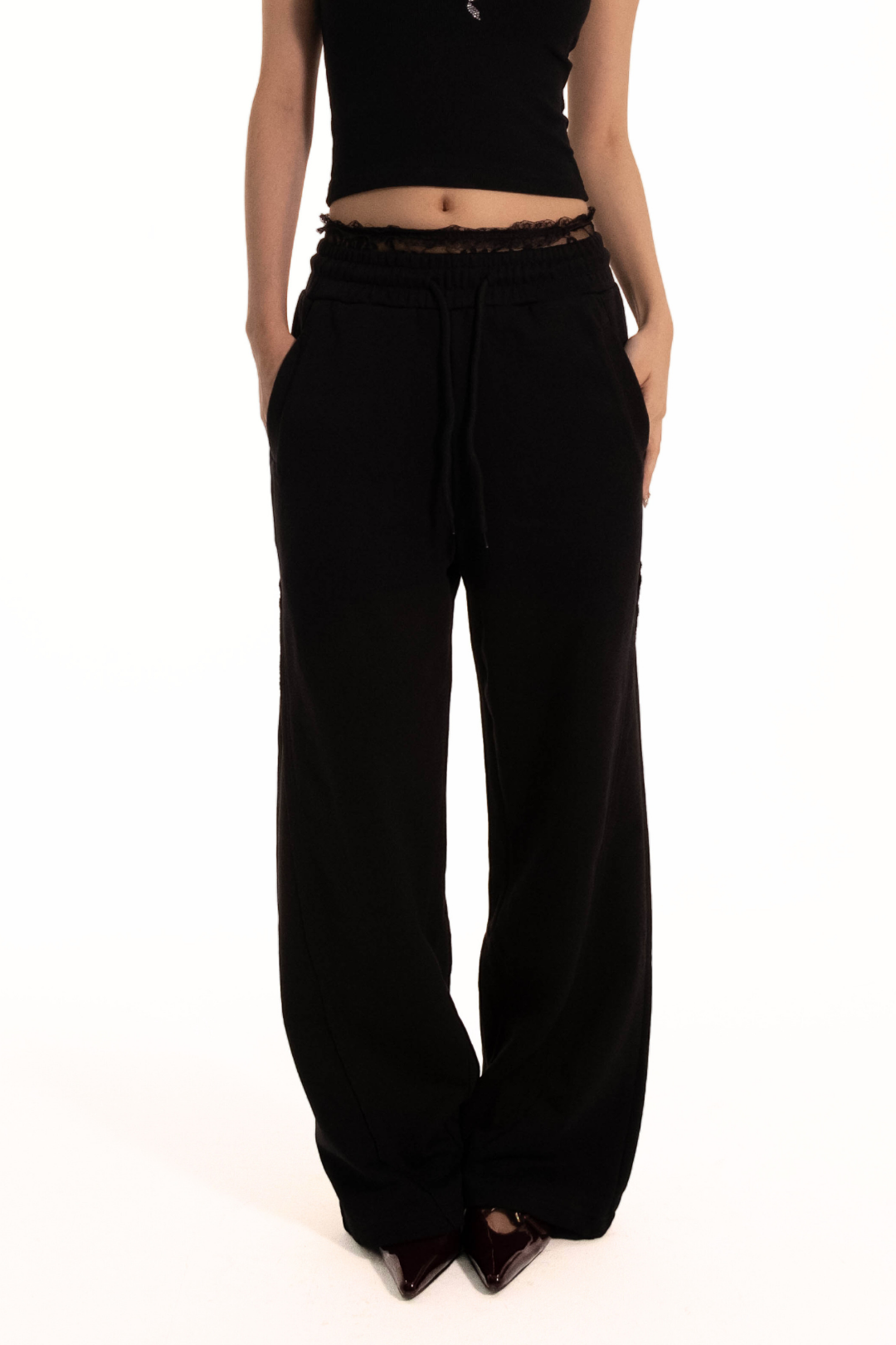 TROUSERS WITH DOUBLE WAISTBAND BLACK