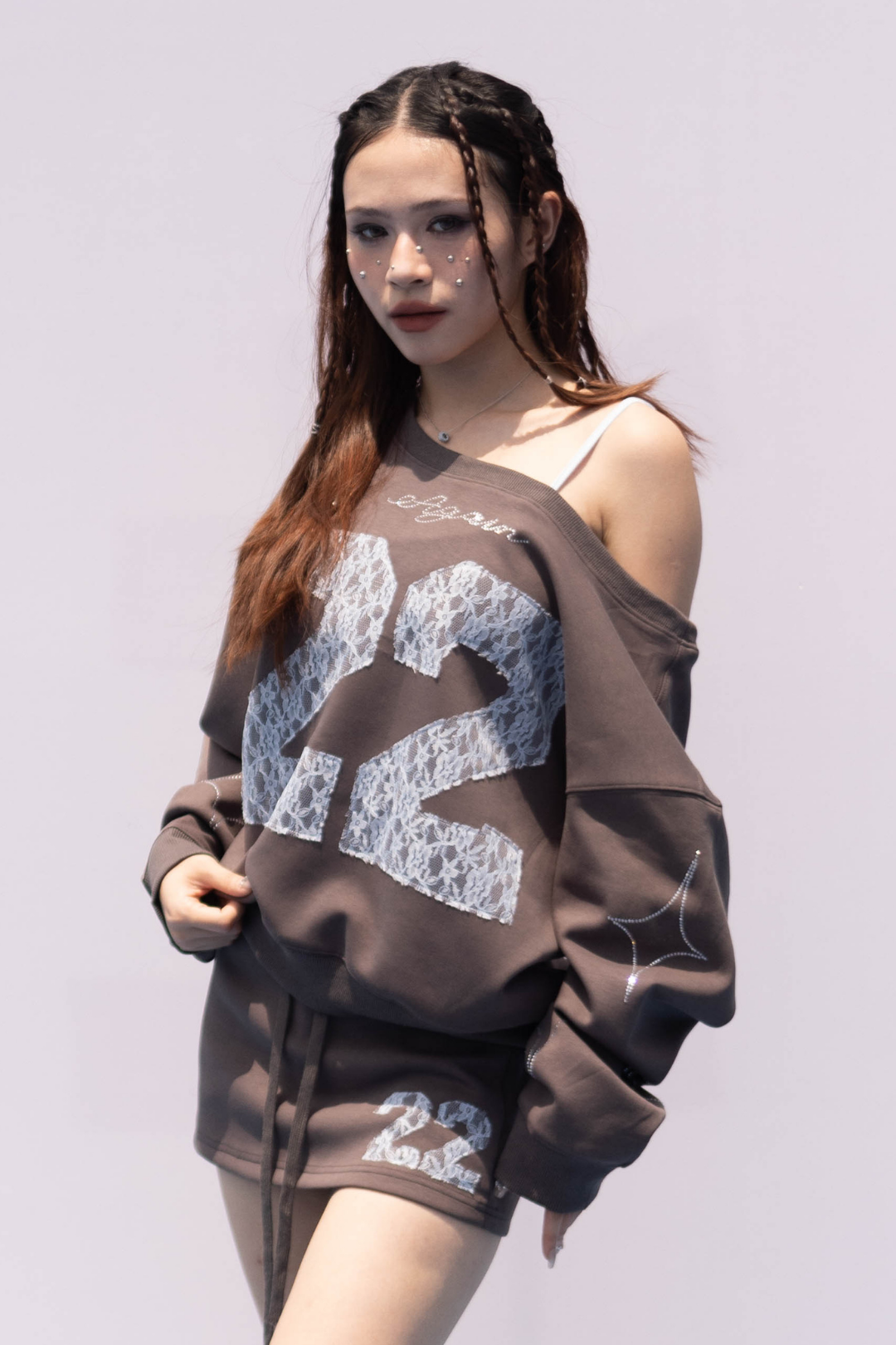 DARK GREY LONG SLEEVE WITH LACE