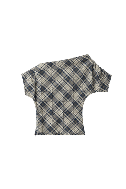 CHECK OFF SHOULDER TOP (BLUE)