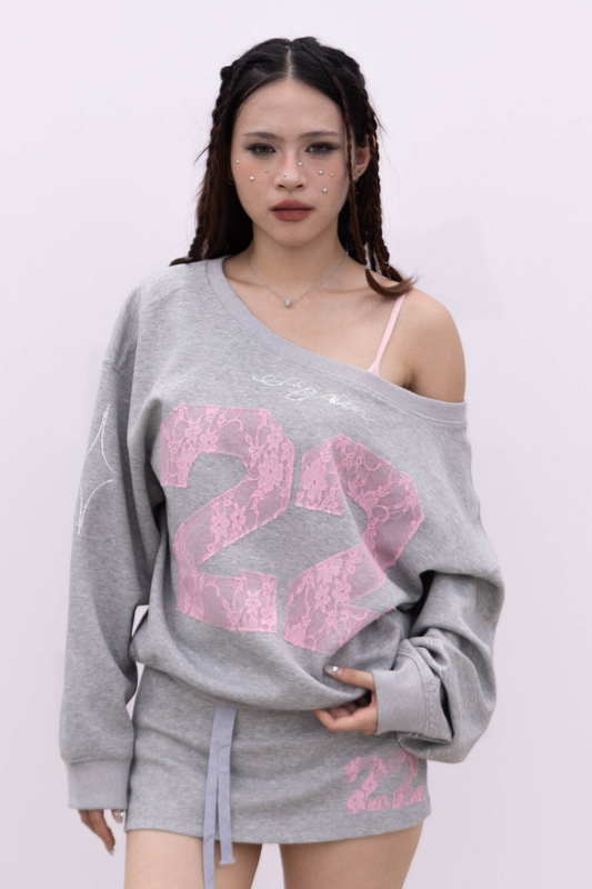LIGHT GREY LONG SLEEVE WITH LACE
