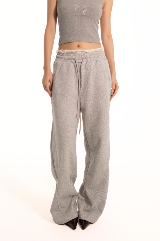 TROUSERS WITH DOUBLE WAISTBAND GREY