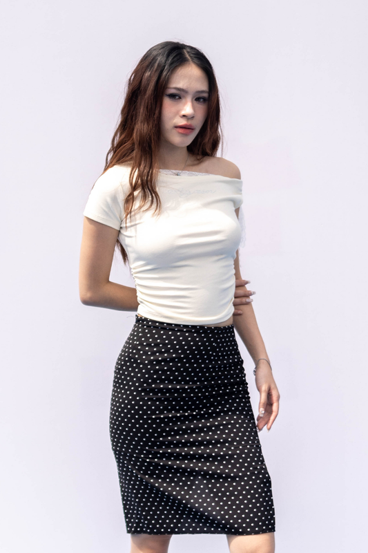 BEIGE LOGO LACE TOP