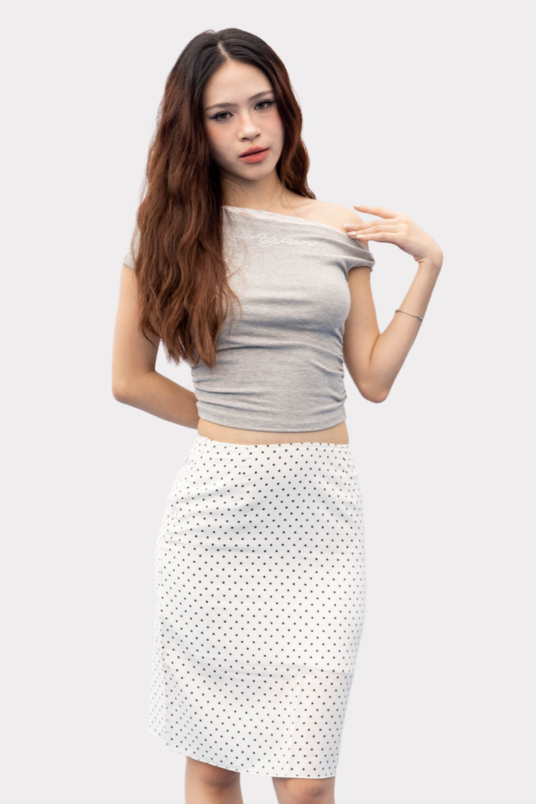 GREY LOGO LACE TOP