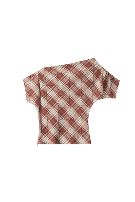 CHECK OFF SHOULDER TOP (RED)